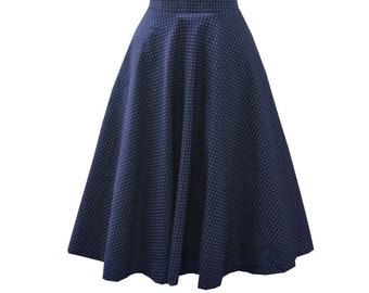 Circle Skirt "Dark Navy & White Polka Dot"  - Vintage Skirt - Pinup Skirt - 1950s Skirt - Rockabilly Skirt