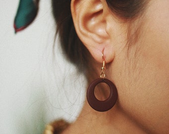 Earrings #7 -Brown Circle Earrings - Plastic Boho Earrings - Vintage Circle Earrings - Ethnic Earrings - Hoops Earrings