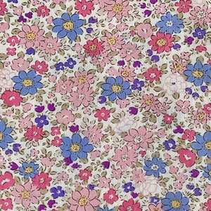 Fabric &quot;Pastel Retro Floral&quot; Small Pink Blue Florals Print - Floral Fabric - 100% cotton - Quilting Fabric - By The Yard