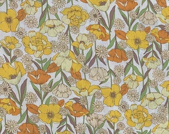 NEU! “Bright Summer Floral” Leuchtend Gelber Blumendruck - Blumiger Baumwollstoff - 100 Prozent Baumwolle - Meterware