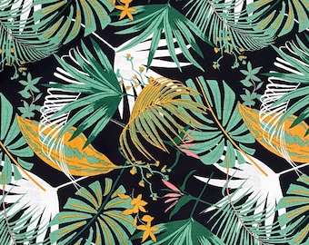 NEW! Fabric "Tropical Rain Forest" - Tropical Palm Leaves and Floral Cotton Fabric - Hawaii Tropical Print Fabric - By The Yard