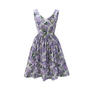 NEW! LOLO Dress #2 “Purple Hydrangea floral&quot; - Sweetheart neckline - Full gathered skirt - Vintage Pinup Dress - 1950s - Rockabilly Dress