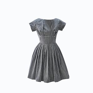 LOLO Dress #31 &quot;Black Gingham&quot; - Pleated Skirt - CAP Sleeves -Boat neck line - Pinup Dress - 1950s Dress