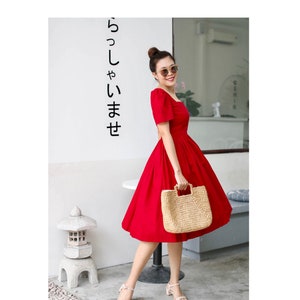 LOLO Dress #20 -"Solid Red" - Full gathered skirt - Low Cut Sweetheart Neckline - Vintage 1950s Dress - Rockabilly Dress - Pinup