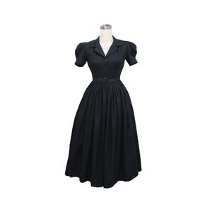 NEW! LOLO Dress #7 Solid Black - Cotton - Full gathered skirt - Notched Shawl Collar - Vintage 1950s Dress - Rockabilly Dress - Pinup