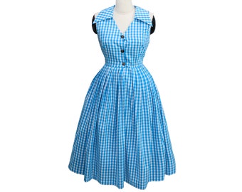 LOLO Kleid #3 "Aqua Gingham" - Ärmelloses Kleid - Retro Flügelkragen - Rockabilly Kleid - Pinup Kleid - 50er Jahre Kleid