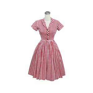 Abito LOLO n. 1 in &quot;Red Gingham&quot; - Maniche a cappuccio - Gonna ampia arricciata - Abito pin-up - Abito vintage - Abito rockabilly - Abito anni &#39;50