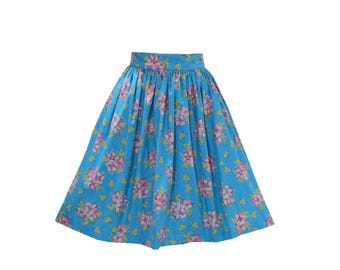 NEW! Full Gathered Skirt "Blue Seamless Pink Floral"  - Vintage Skirt - Pinup Skirt - 1950s Skirt - Rockabilly Skirt