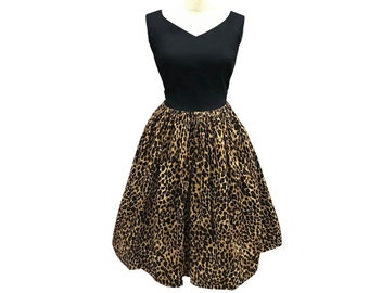 Vestido LOLO n.° 2: Top negro y falda de leopardo. Escote corazón. Fruncido. Vintage. Pin-up. Vestido de los años 50. Rockabilly.