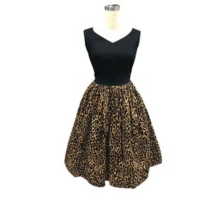 LOLO Dress #2 &quot; Black Top and Leopard Skirt&quot; - Sweetheart neckline - Full gathered- Vintage - Pinup - 1950s Dress - Rockabilly Dress