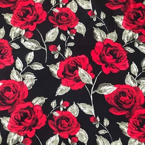 Fabric "The Black Rose Garden"  Red Rose Print / Floral Cotton Fabric/ By The Yard