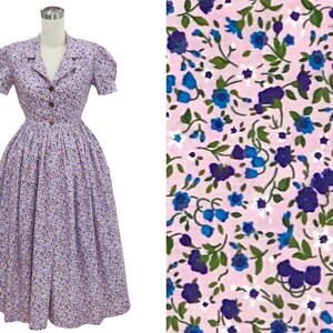 LOLO Dress #7 &quot;Lavender Little wildflowers&quot; - Notched Shawl Collar - Full gathered - Vintage 1950s Dress - Rockabilly Dress - Pinup Dress