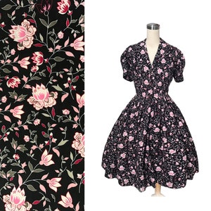 LOLO Dress #7 - "Night Elegant Lotus" - Full gathered skirt - Notched Shawl Collar - Vintage 1950s Dress - Rockabilly Dress - Pinup