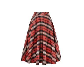 NEW! Circle Skirt ORANGE and Black plaid - Vintage Winter Fall Skirt - Pinup Skirt - 1950s Skirt - Rockabilly Skirt