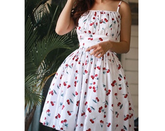 LOLO Dress #4 in &quot;Cherry Chewy&quot; - Gathered Shelf Bust - Full Gathered Skirt - Vintage - Rockabilly Dress - 1950s Dress -  Pinup Dress