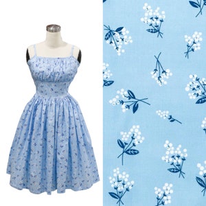 NEW! LOLO Dress #4 "Soft Blue Baby flower" Gathered shelf bust- Full Gathered Skirt-Vintage - Rockabilly Dress - 1950s Dress -  Pinup Dress