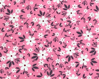 Fabric "Pink Wild florals"  Pink Background - Floral Cotton Fabric - 100% cotton - Quilting Fabric - By The Yard