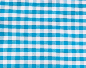 Fabric Cotton Aqua Gingham - 1cm Each Square  - Vintage Fabric - Summer Fabric - By the Yard