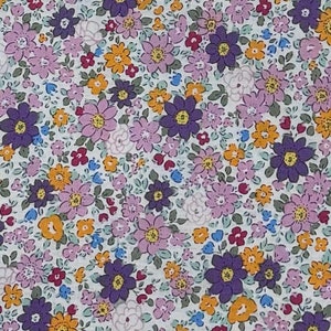 Fabric &quot;Pink and Purple Retro Floral&quot; - Floral Fabric - 100% cotton - Quilting Fabric - By The Yard