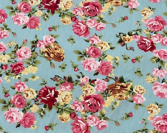 Rose Fabric Vintage Tea Roses in Pink by Shopcabin Boho Vintage Floral ...
