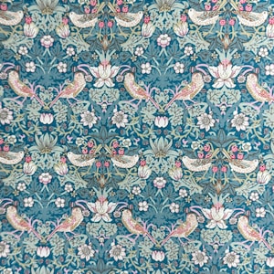 NEW! Fabric “William Morris - Strawberry Thief” Pink and Jade Blue  - 100% Cotton Fabric - Retro Fabric William Morris Print By The Yard