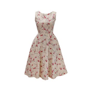 NEW! LOLO Dress #17 &quot;Japenese Cherry Blossom&quot; - Boat neckline - CIRCLE skirt - Vintage Dress - Pinup Dress- 1950s Dress - Elegant Dress