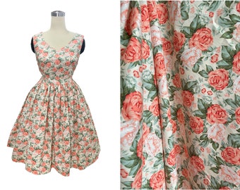 LOLO Klänning #2 "Coral Paris Rose" - Hjärtformad halsringning - Fullt samlad kjol - Vintageklänning - Pinup - 1950-talsklänning - Rockabillyklänning