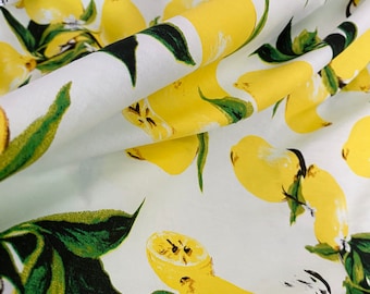 Fabric "Yellow Lemon" -  Fruit Cotton Fabric - Summer Fabric - Vintage Fabric - By The Yard