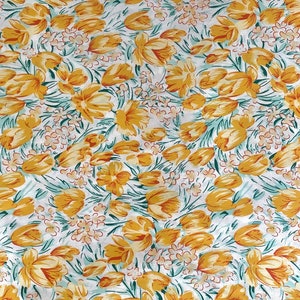 NUOVO! Tessuto "Orange Tulip Field" Stampa floreale tulipano - Tessuto di cotone floreale - 100% cotone - tagliato su misura