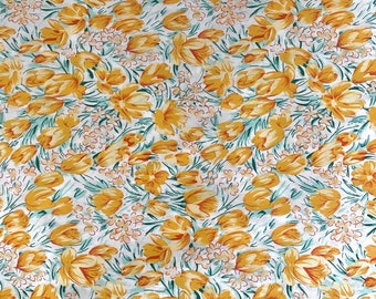 NEW! Fabric “Orange Tulip Field" Tulip Floral Print - Floral Cotton Fabric - 100 percent cotton - By The Yard
