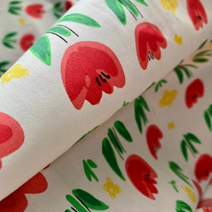 NOVITÀ! Tessuto "Sunny Tulip" con stampa floreale a tulipano su sfondo bianco - Tessuto di cotone floreale - 100% cotone - tagliato su misura