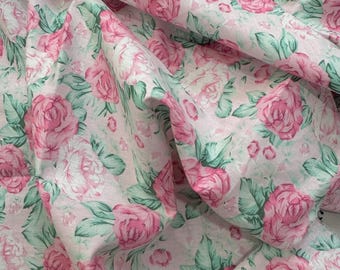 NEW! Fabric "Pink Paris Rose" - Vintage Rose Print Cotton Fabric - By The Yard