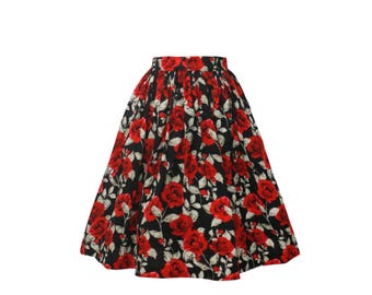 Full Gathered Skirt "The Black Rose Garden"  - Vintage Skirt - Pinup Skirt - 1950s Skirt - Rockabilly Skirt
