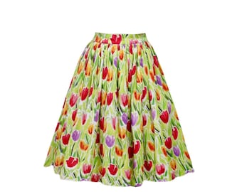 NEW!! Full Gathered Skirt “Tulip garden" - Vintage Skirt - Pinup Skirt - 1950s Skirt - Rockabilly Skirt