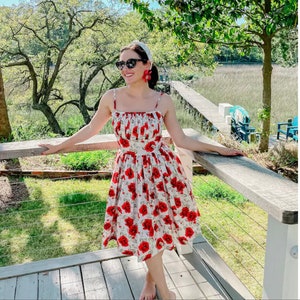LOLO Dress #4 &quot;White rose garden&quot; - Gathered shelf bust - Full Gathered Skirt - Vintage - Rockabilly Dress - 1950s Dress -  Pinup Dress