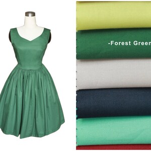 LOLO Dress #2 Solid Forest Green - Sweetheart neckline - Full gathered skirt - Vintage Dress - Pinup - 1950s Dress - Rockabilly Dress