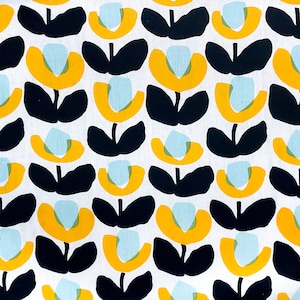 Fabric &quot;Seamless Yellow and Black Floral&quot;  Floral Print - Floral Cotton Fabric - 100% cotton - Quilting Fabric - By The Yard