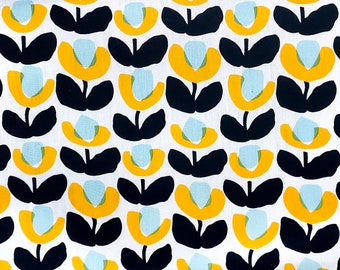 Fabric "Seamless Yellow and Black Floral"  Floral Print - Floral Cotton Fabric - 100% cotton - Quilting Fabric - By The Yard