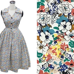 LOLO Dress #3 &quot;Springtime Floral&quot;  - sleeveless dress - Retro winged collar - Rockabilly Dress - Pinup Dress - 1950s Dress