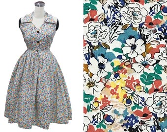 LOLO Dress #3 "Springtime Floral"  - sleeveless dress - Retro winged collar - Rockabilly Dress - Pinup Dress - 1950s Dress
