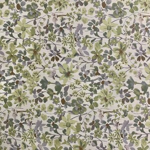 Fabric "Lovely Green and Grey floral on White background” Floral Cotton Fabric - 100 Cotton - By The Yard