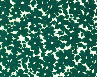 Fabric "Green Floral" Green Florals Print on White Background - Floral Cotton - 100% cotton - Quilting Fabric - By The Yard