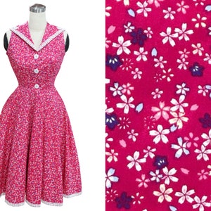 LOLO Dress #16 &quot;Pink Cherry Blossom&quot; - Circle Skirt - sleeveless - Retro Revers Collar - Rockabilly Dress - Pinup Dress - 1950s Dress