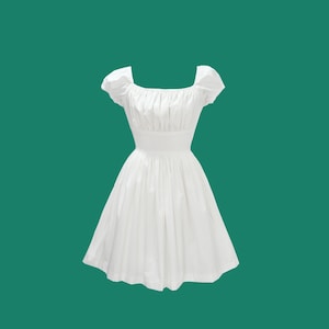 LOLO Dress #23 in Solid White - Gathered Shelf Bust - Puffed Peasant Sleeves - Full Gathered Skirt - Wedding Dress - 1950s Dress