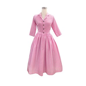 LOLO Dress #21 &quot;Pink Gingham&quot; - 3/4 Sleeves - Full Gathered Skirt - Pinup Dress - Vintage Dress - Rockabilly Dress - 1950s Dress