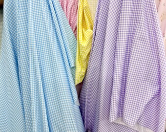 New! Fabric Cotton Small Gingham Purple Yellow Pink Blue  - 100% of cotton Fabric - Summer Fabric - By the Yard