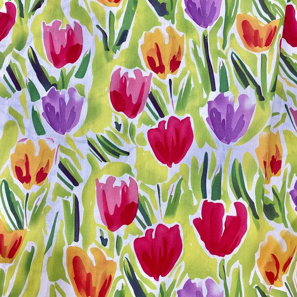 NEU! “Tulip Garden” Baumwollstoff mit bunten Tulpen Blumenmuster - 100% Baumwolle - lose auf Lager