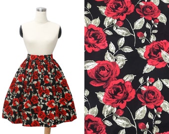 Full Gathered Skirt "The Black Rose Garden"  - Vintage Skirt - Pinup Skirt - 1950s Skirt - Rockabilly Skirt