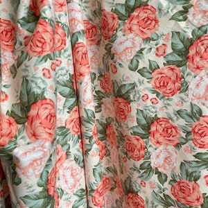 NEW! Fabric &quot;Coral Paris Rose&quot; - Vintage Rose Print Cotton Fabric - By The Yard