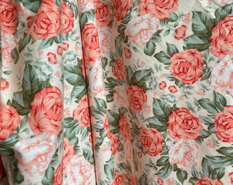 NEW! Fabric "Coral Paris Rose" - Vintage Rose Print Cotton Fabric - By The Yard